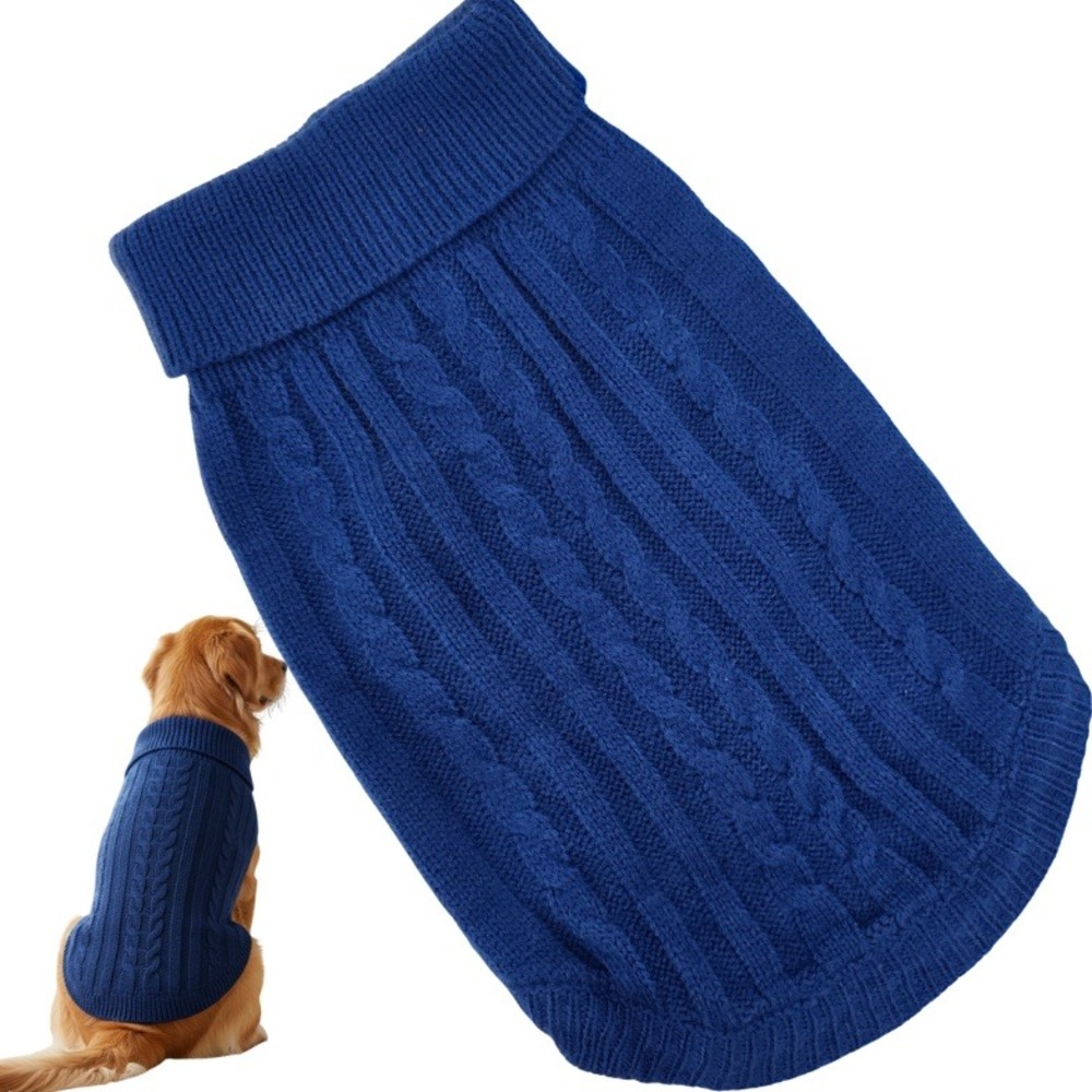 Blue Cable Knit Dog Sweater Pet‎ Winter Warm Clothing Size L